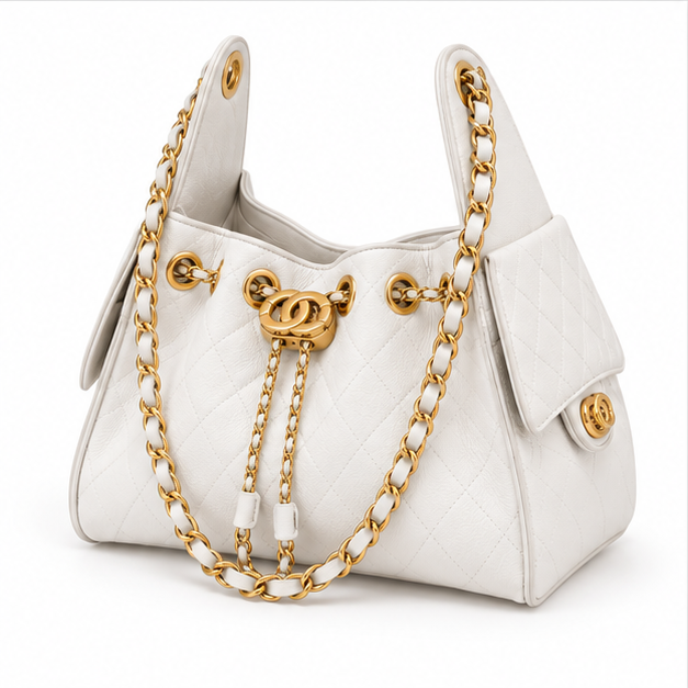 Elegant White Quilted Chain Shoulder Handbag