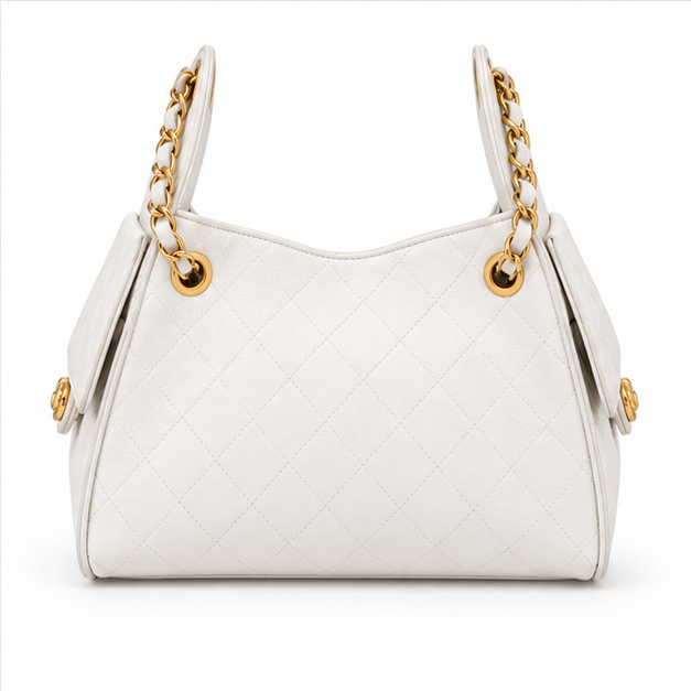Elegant White Quilted Chain Shoulder Handbag