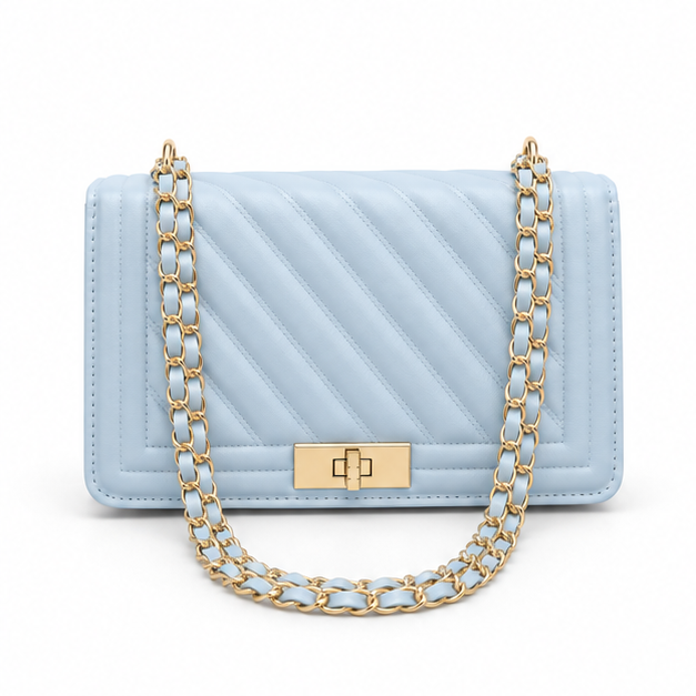 Pastel Blue Quilted Chain Shoulder Bag