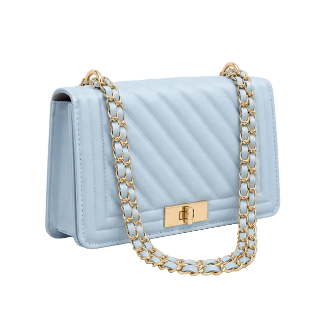 Pastel Blue Quilted Chain Shoulder Bag