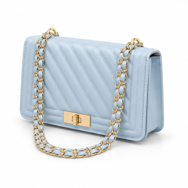 Pastel Blue Quilted Chain Shoulder Bag