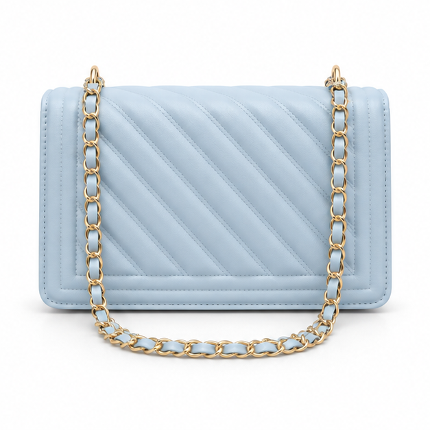 Pastel Blue Quilted Chain Shoulder Bag