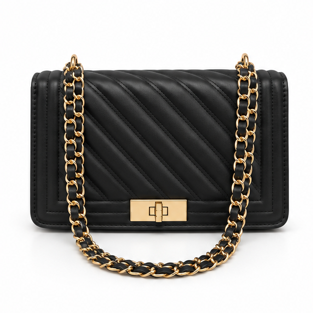 Black Quilted Gold Chain Shoulder Bag
