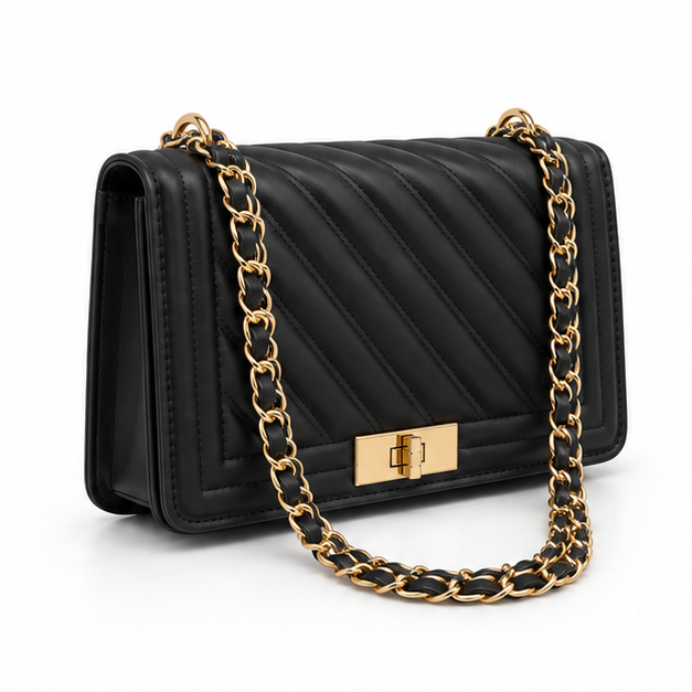 Black Quilted Gold Chain Shoulder Bag