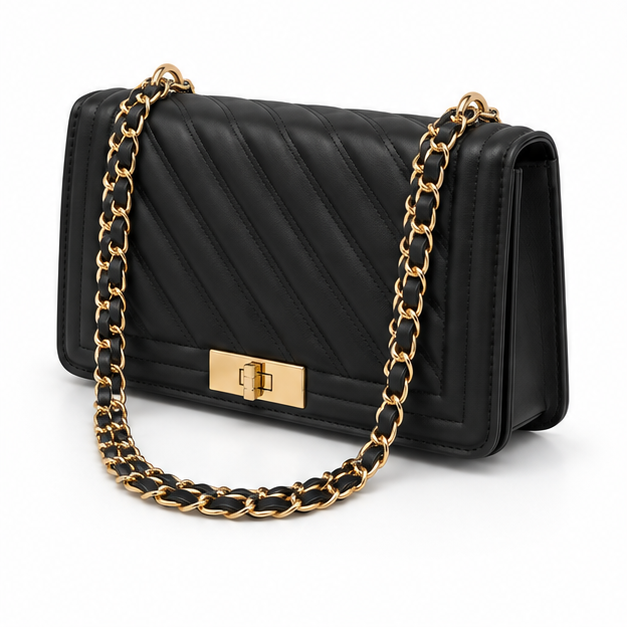 Black Quilted Gold Chain Shoulder Bag