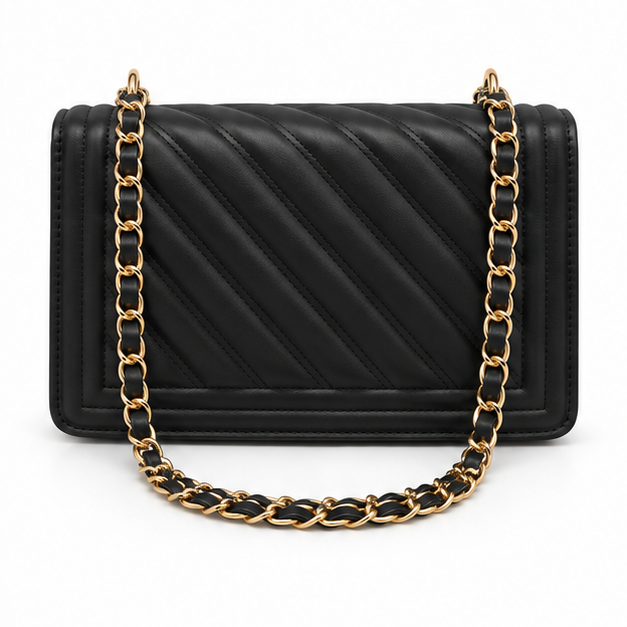Black Quilted Gold Chain Shoulder Bag