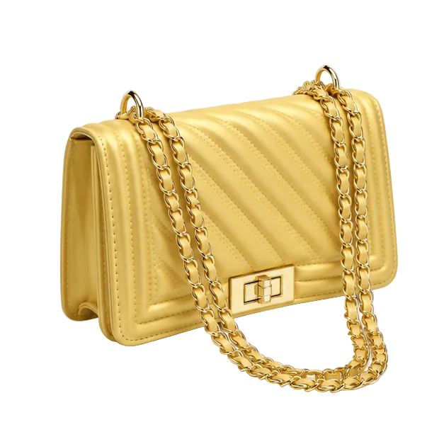 Golden Quilted Chain Shoulder Bag