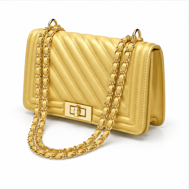 Golden Quilted Chain Shoulder Bag