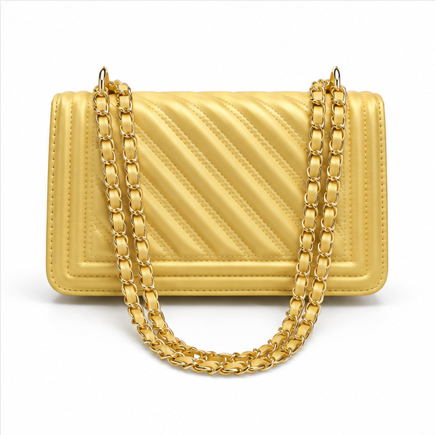 Golden Quilted Chain Shoulder Bag