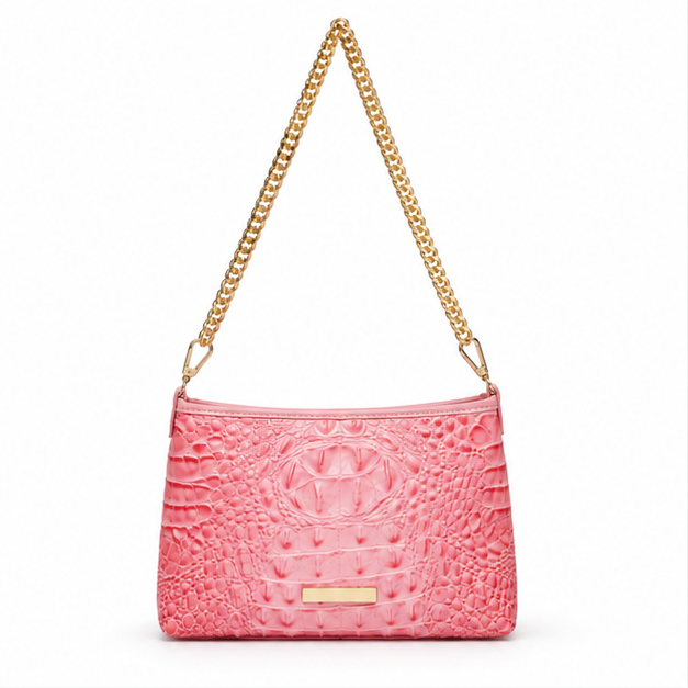 Pink Crocodile Texture Gold Chain Shoulder Bag