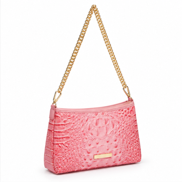 Pink Crocodile Texture Gold Chain Shoulder Bag