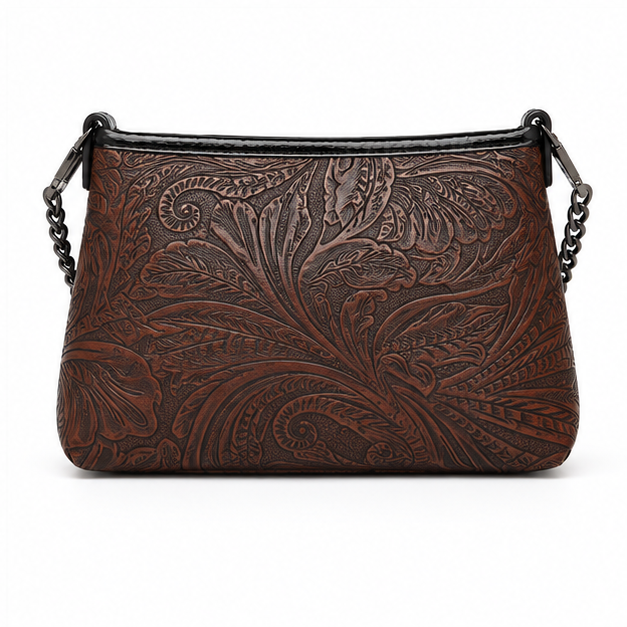 Embossed Floral Chain Shoulder Crossbody Bag