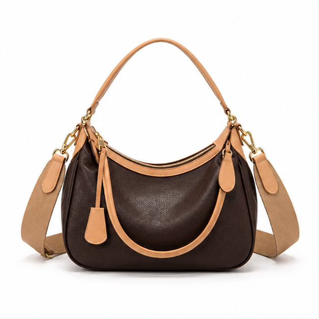 Two Tone Brown Convertible Shoulder Handbag