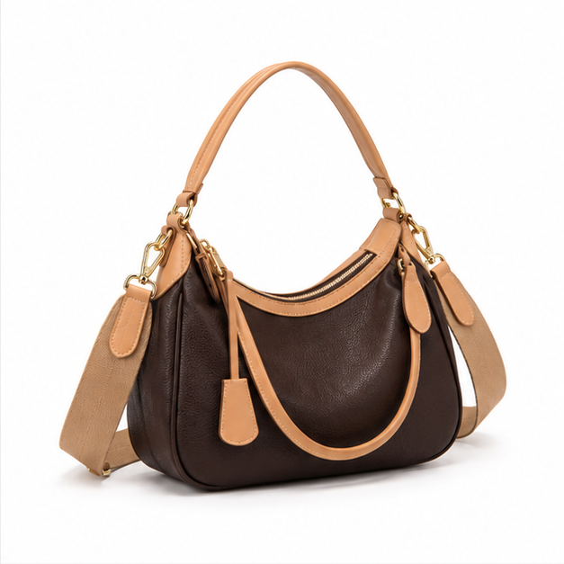 Two Tone Brown Convertible Shoulder Handbag