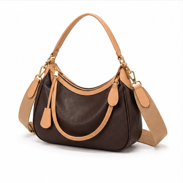 Two Tone Brown Convertible Shoulder Handbag