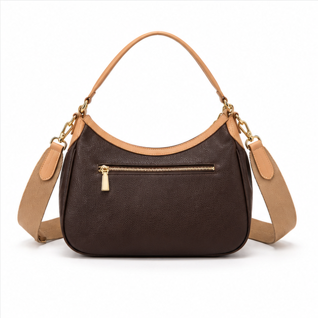 Two Tone Brown Convertible Shoulder Handbag