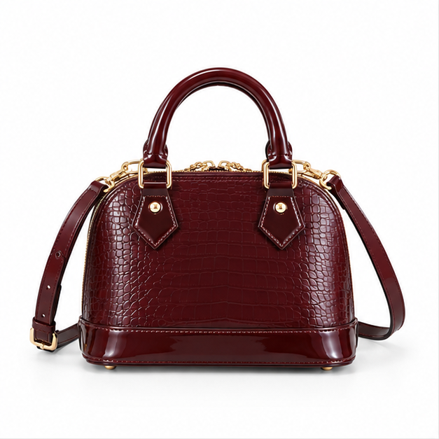 Glossy Burgundy Croc Embossed Handbag Satchel