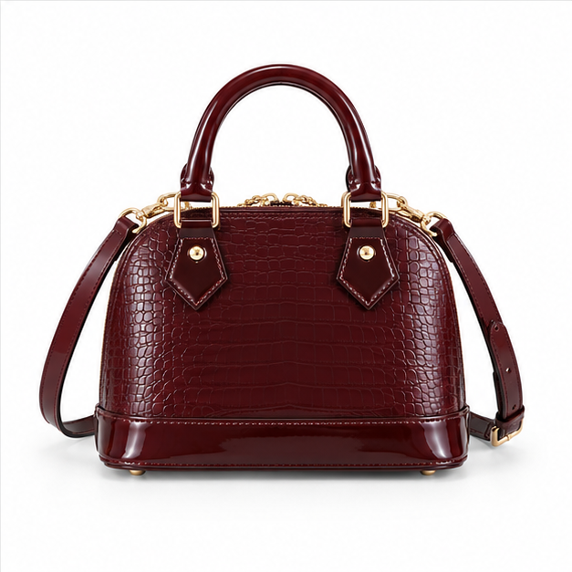 Glossy Burgundy Croc Embossed Handbag Satchel