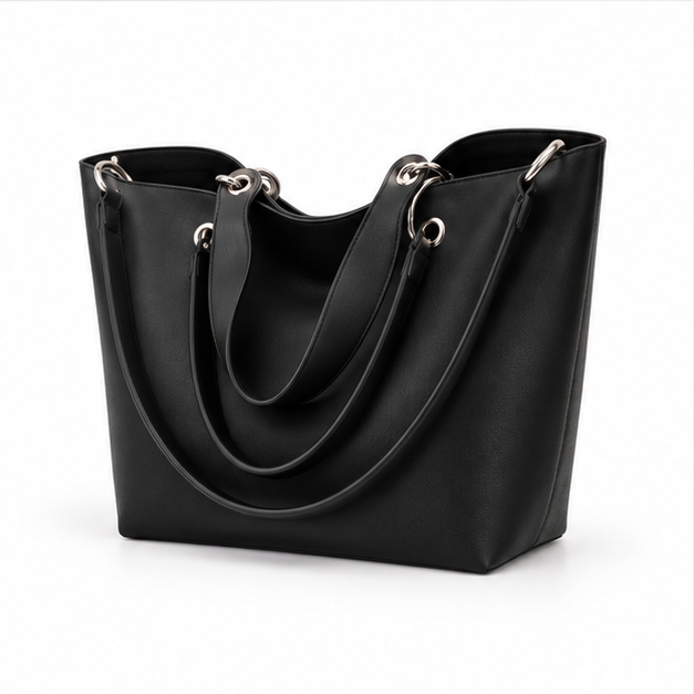 Elegant Black Multi-Strap Shoulder Tote Bag