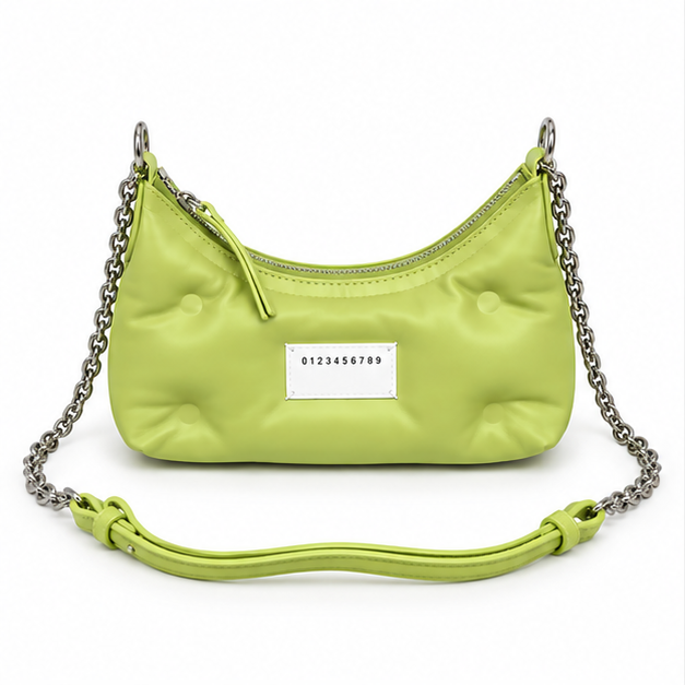 Lime Green Quilted Chain Shoulder Bag