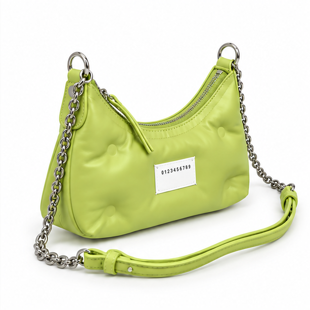 Lime Green Quilted Chain Shoulder Bag