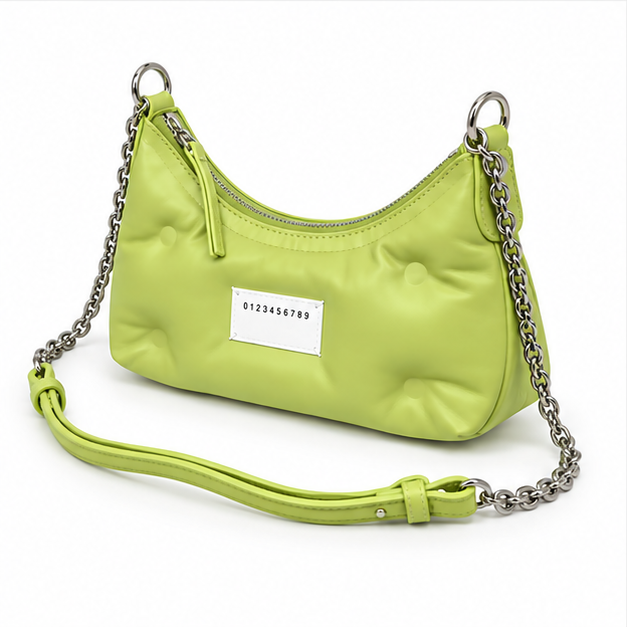 Lime Green Quilted Chain Shoulder Bag
