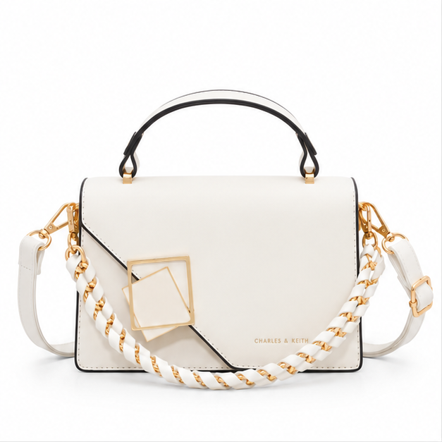 Elegant Ivory Geometric Chain Crossbody Bag