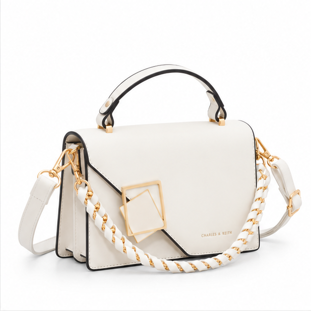 Elegant Ivory Geometric Chain Crossbody Bag
