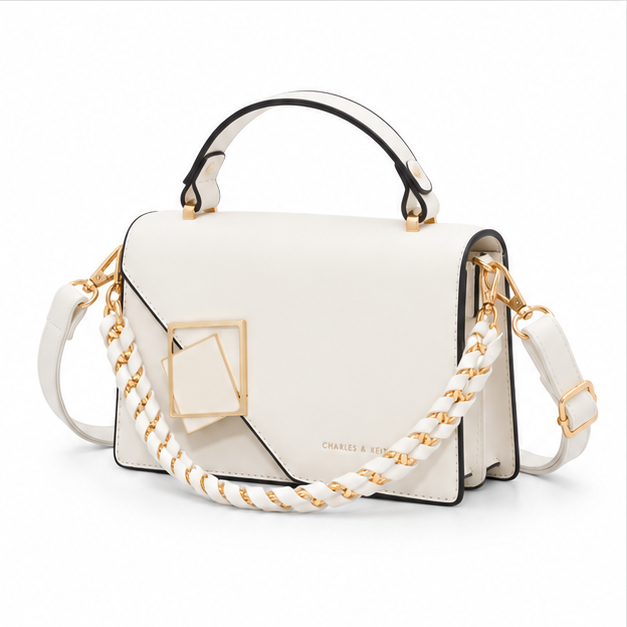 Elegant Ivory Geometric Chain Crossbody Bag