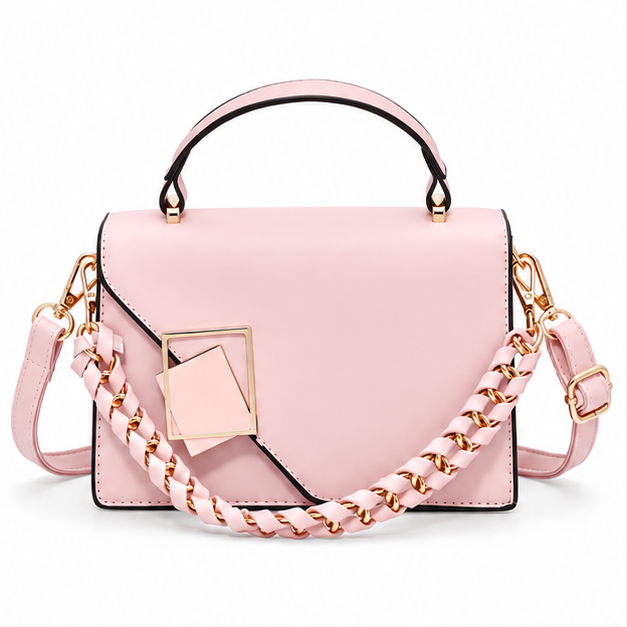 Elegant Pink Geometric Chain Crossbody Bag