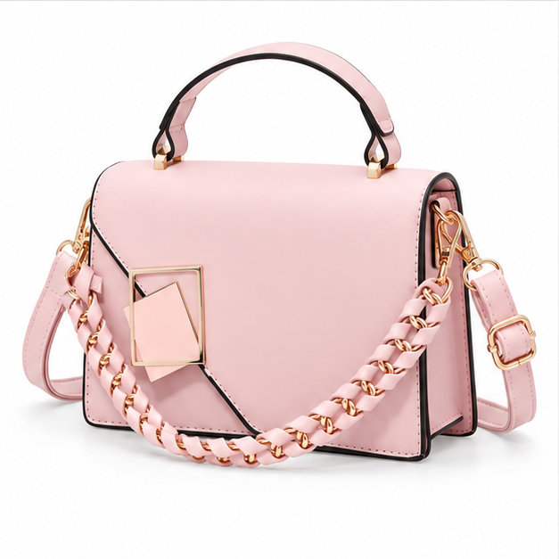 Elegant Pink Geometric Chain Crossbody Bag