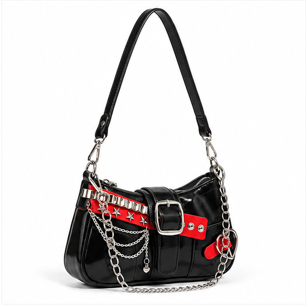 Black Chain Buckle Punk Shoulder Bag