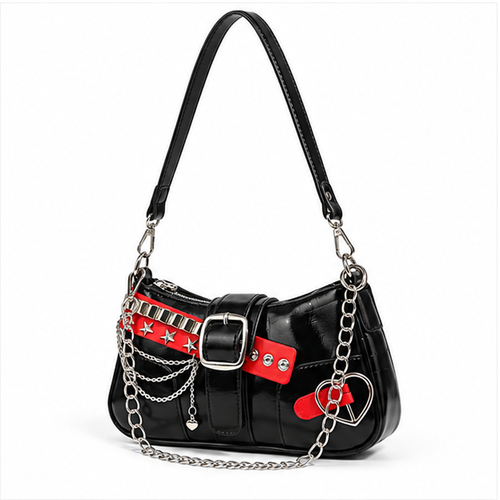 Black Chain Buckle Punk Shoulder Bag
