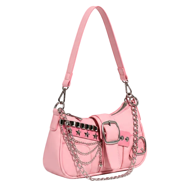 Pink Chain Buckle Shoulder Handbag Purse
