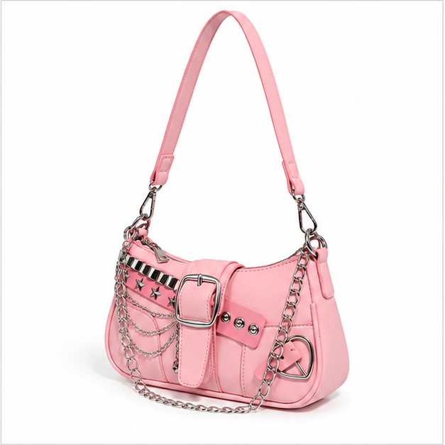 Pink Chain Buckle Shoulder Handbag Purse