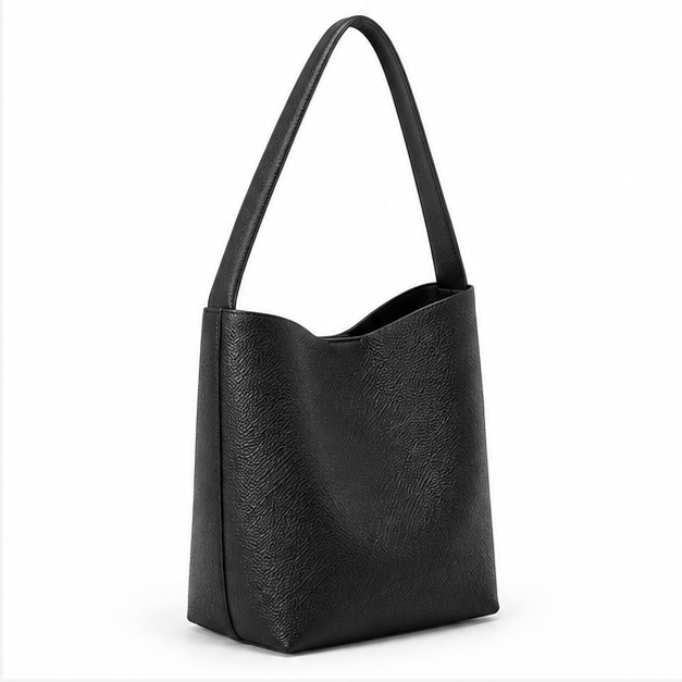 Minimalist Black Textured Shoulder Tote Bag
