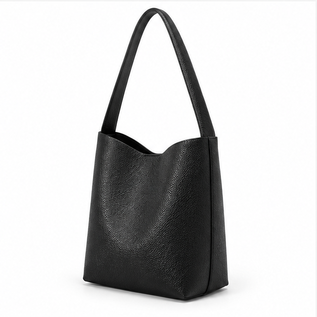Minimalist Black Textured Shoulder Tote Bag