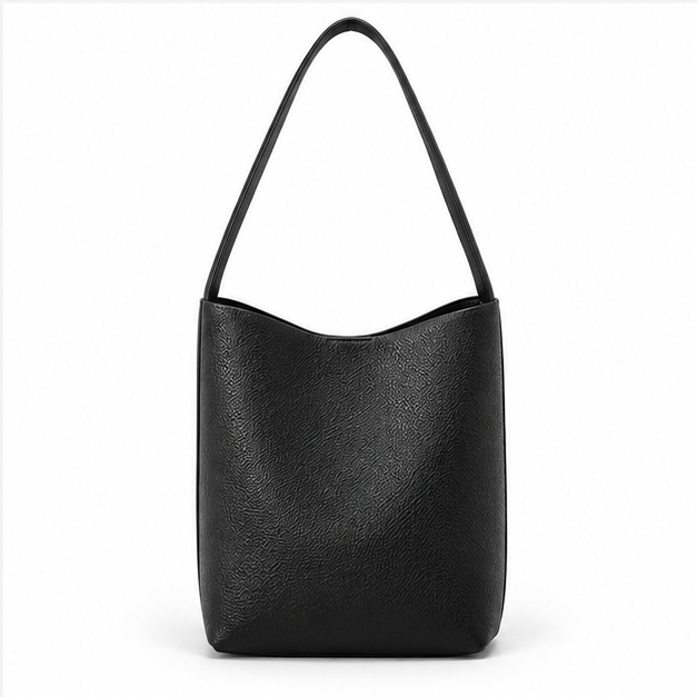 Minimalist Black Textured Shoulder Tote Bag