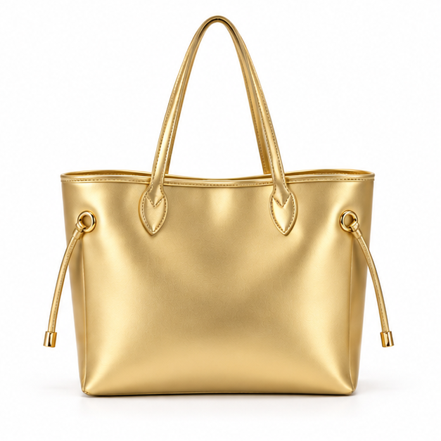Metallic Gold Tote Bag With Pouch