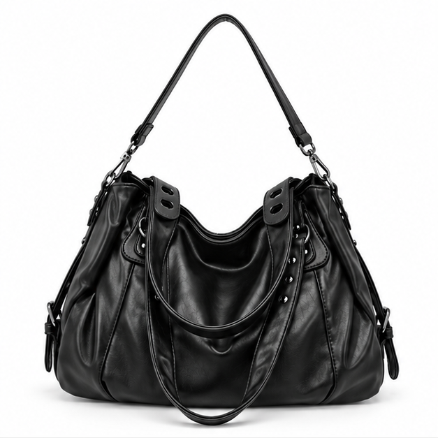 Black Slouchy Multi-Strap Shoulder Handbag