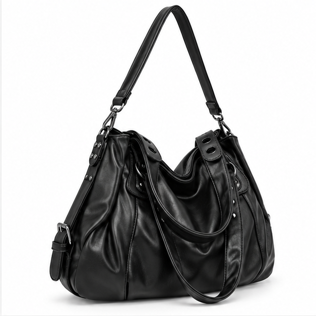 Black Slouchy Multi-Strap Shoulder Handbag