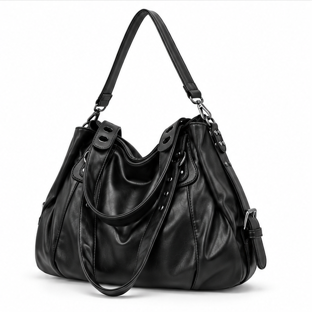 Black Slouchy Multi-Strap Shoulder Handbag