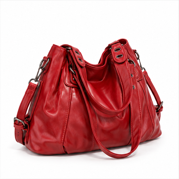 Glossy Red Leather Multiway Shoulder Handbag