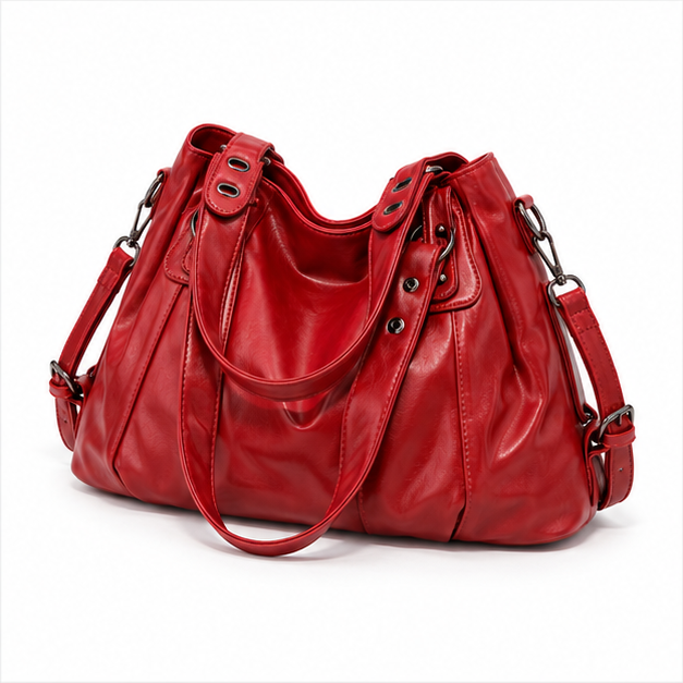 Glossy Red Leather Multiway Shoulder Handbag