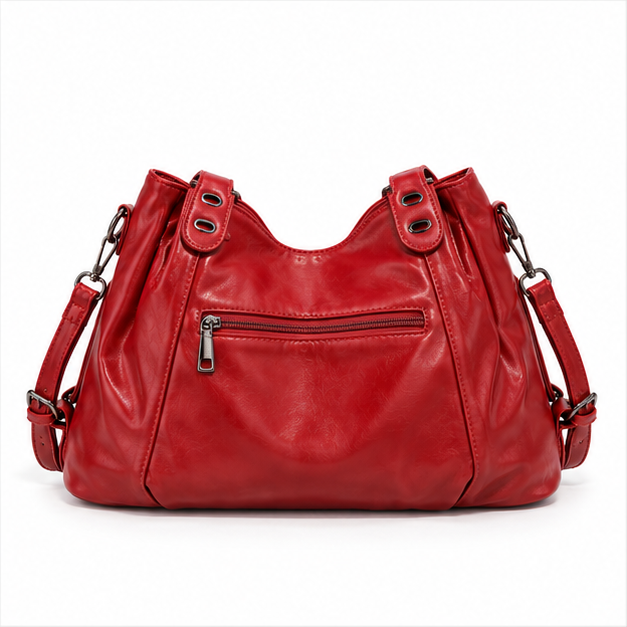 Glossy Red Leather Multiway Shoulder Handbag