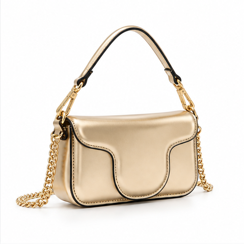 Metallic Gold Sculpted Flap Chain Handbag