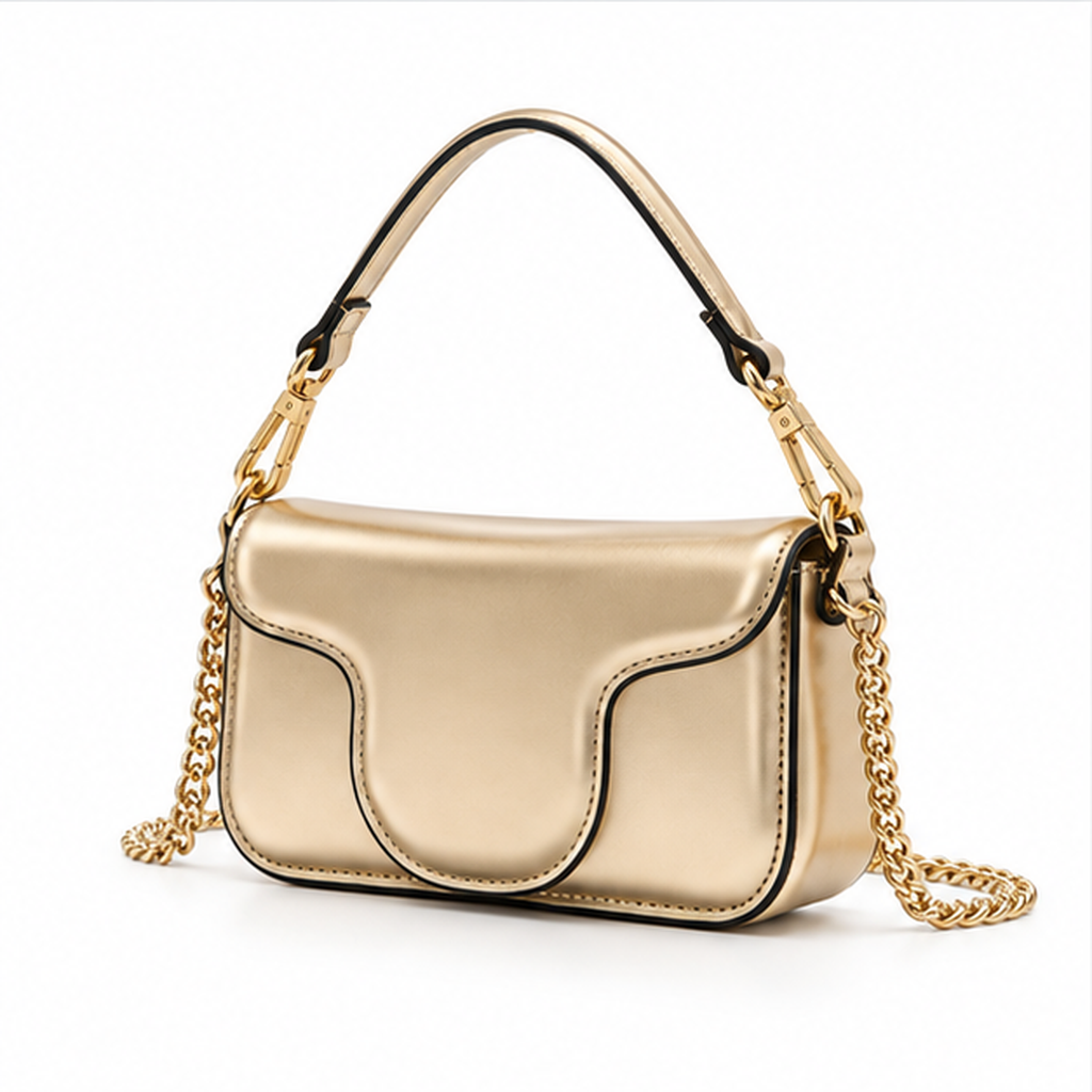 Metallic Gold Sculpted Flap Chain Handbag
