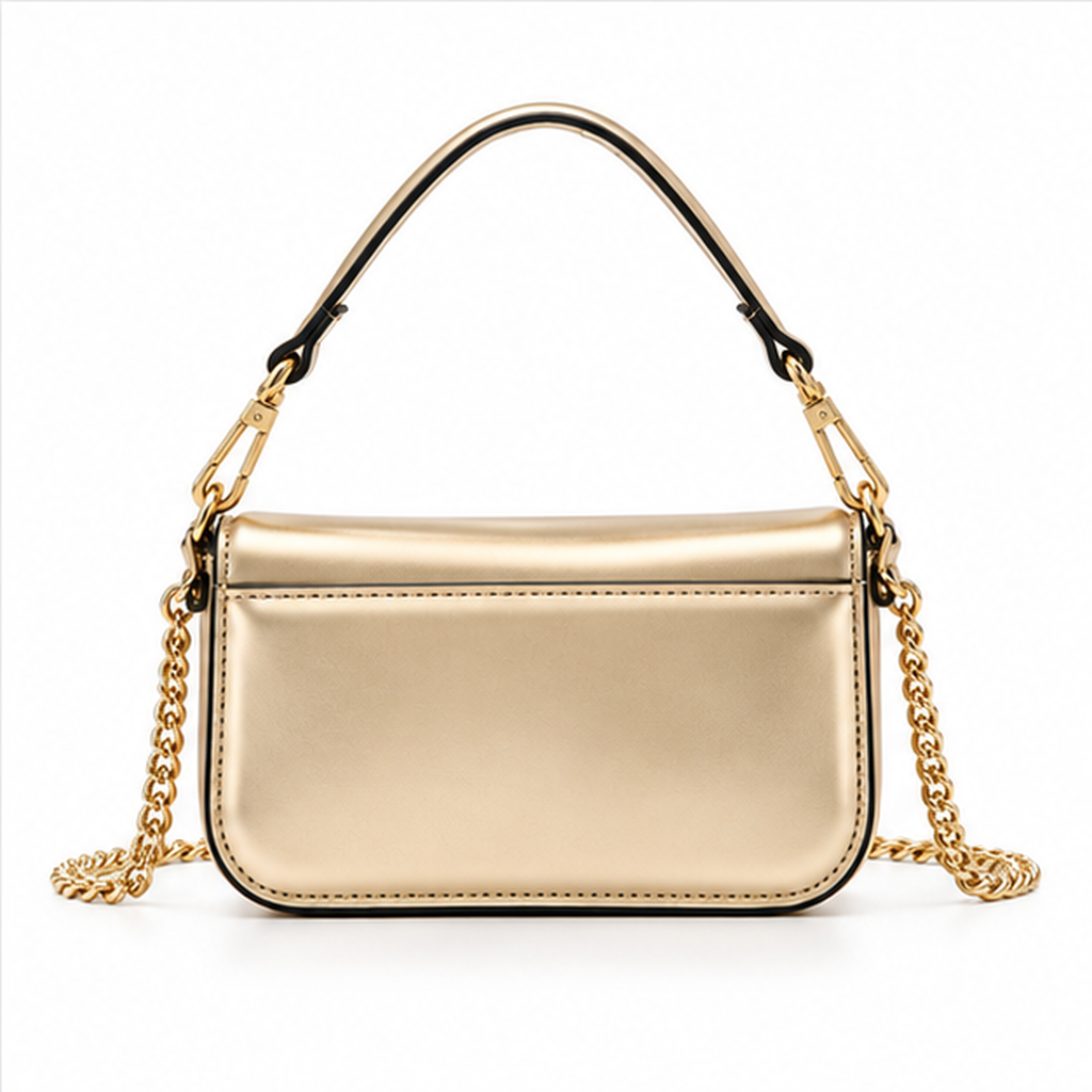 Metallic Gold Sculpted Flap Chain Handbag