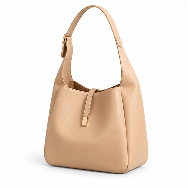 Elegant Beige Leather Shoulder Hobo Bag