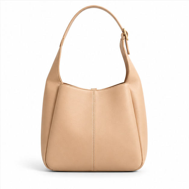Elegant Beige Leather Shoulder Hobo Bag